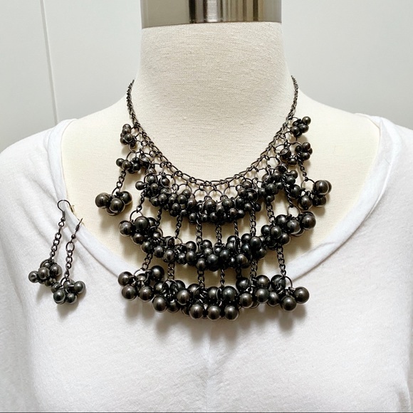 Jewelry - OOAK Black Metal Beaded Necklace & Earring Set
